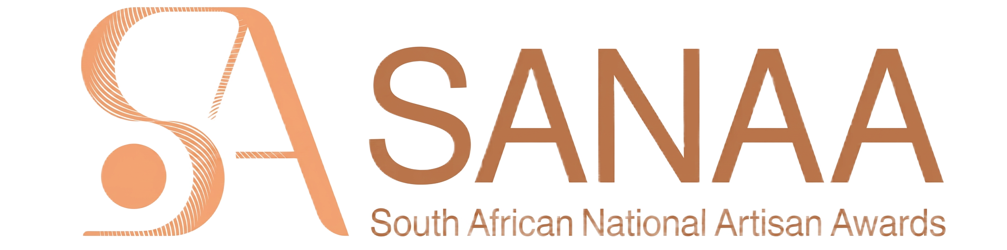 SANAA South African National Artisan Awards horizontal logo — stylised SA monogram in terracotta and gold with the SANAA wordmark